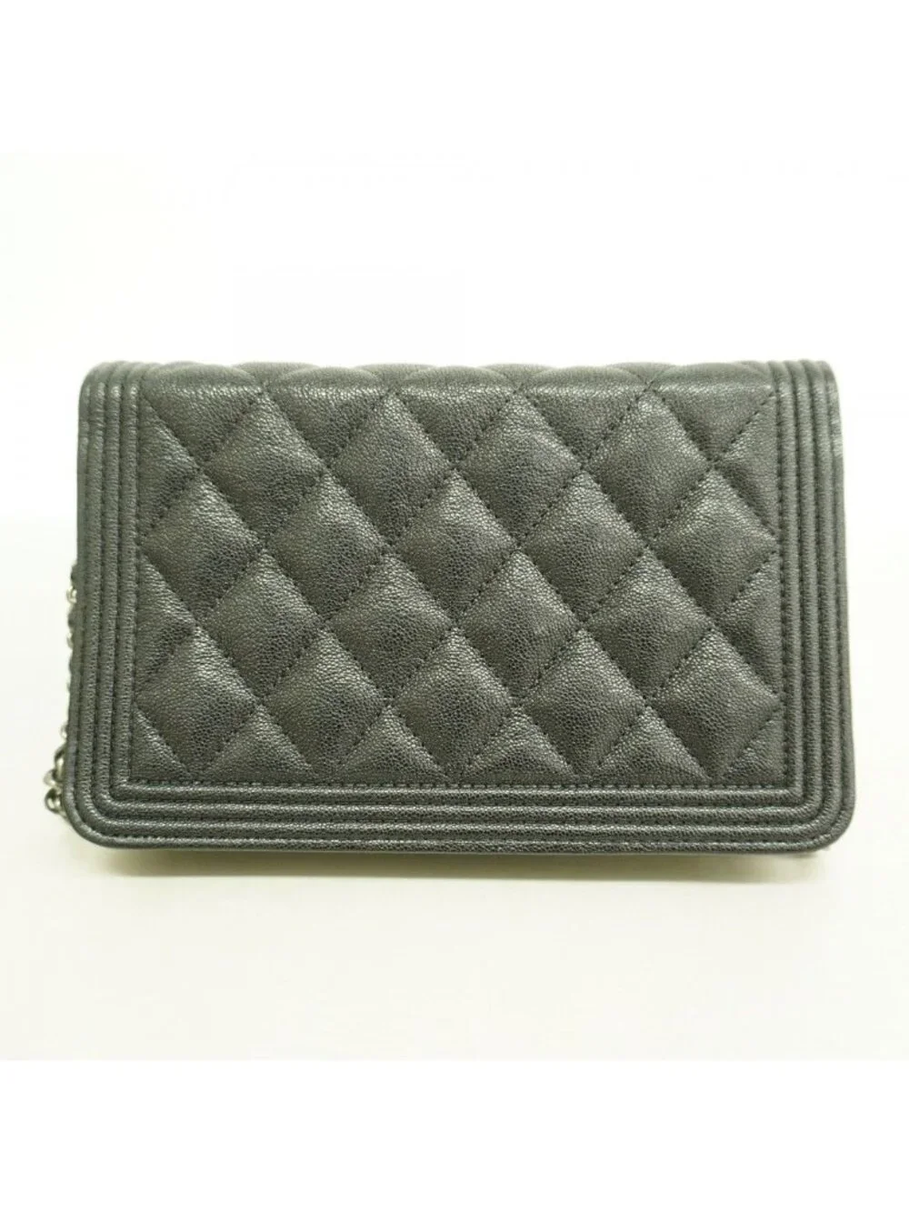 Chanel Shoulder Wallet Boy Caviar Leather Black Silver